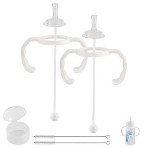 Straw Cup Conversion Kit for Dr Browns Narrow and Narrow Glass Baby Bottles, Spill-Proof Transition Kit with Silicone Straw Nipple, Weighted Straw, Handle, 2 Pack, 6m+
