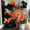 Basketball Balloon Arch Kit - 111pcs Orange, Black, Silver Garland With Explosion Star Balloons for Boys Birthday, Baby Shower, Sports Theme Decorations