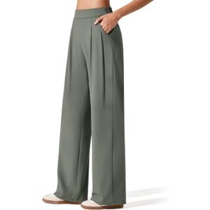 G4Free Dress Pants Women High Waist Stretchy Straight Leg Office Pants Business Casual Trousers for Daily Travel Outfits (Gray Sage,M,Regular) (Green)