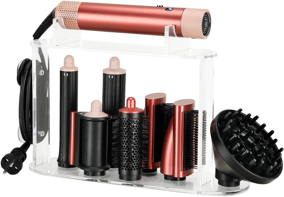 Storage Holder Compatible with Dyson Airwrap Styler Accessories, Upgraded Acrylic 7 Holes Countertop Organizer Stand, Desktop Organizer for Attachments for Bathroom