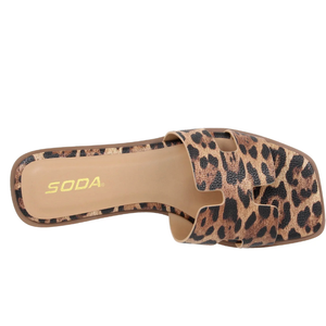 Soda Women Slip-On Sandals H-Band Flip-Flops Slides Square KNIT Leopard Cheetah 9.5