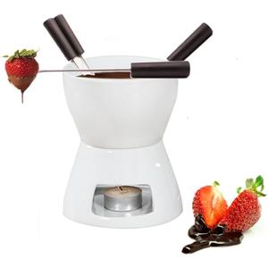 CORJEEJOR Fondue Pot Set with 4 Forks Ceramic Butter Warmer Set Premium Tea Light Porcelain Melting Pot for Chocolate Cheese Caramel