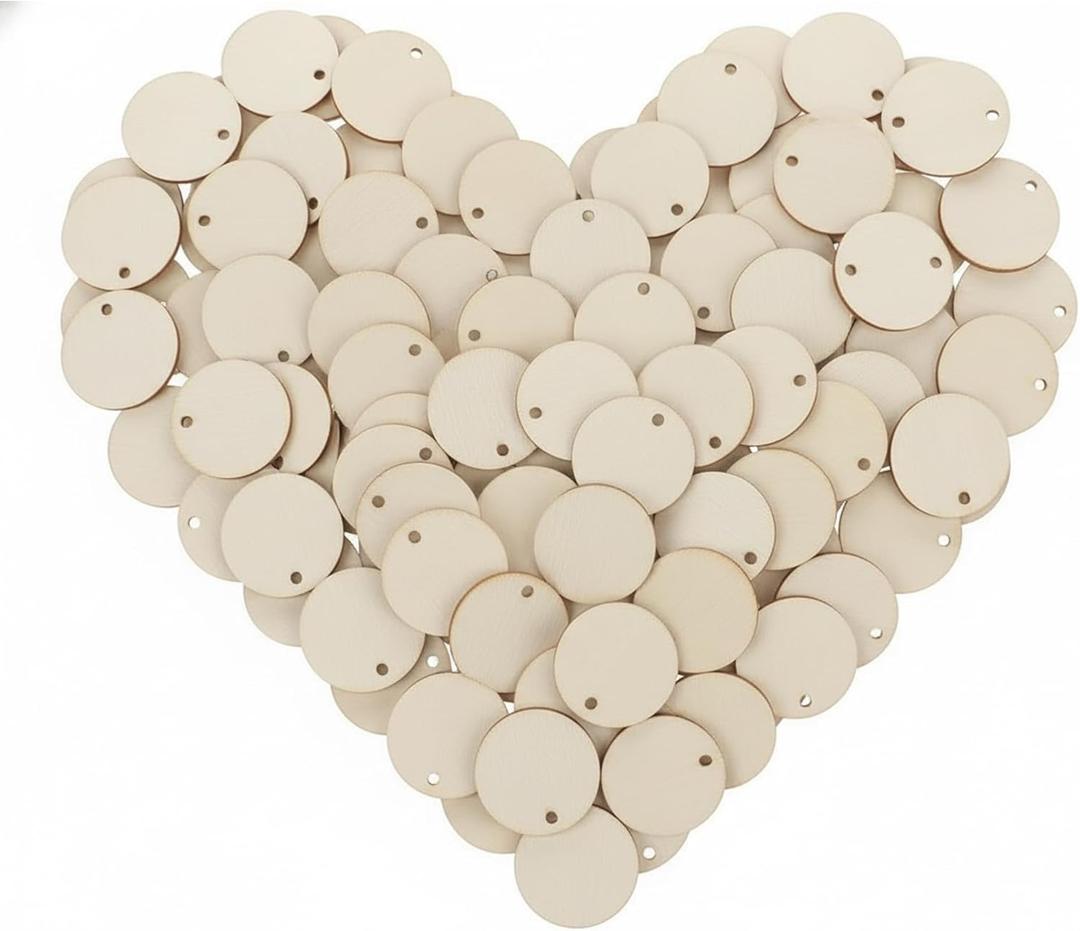 300 Pcs Unfinished Wood Circle Pendants Round Disc Blank Natural Wooden Ornaments for Decoration DIY Craft Art Supplies (Round 1 x 1 x 0.12 inches)