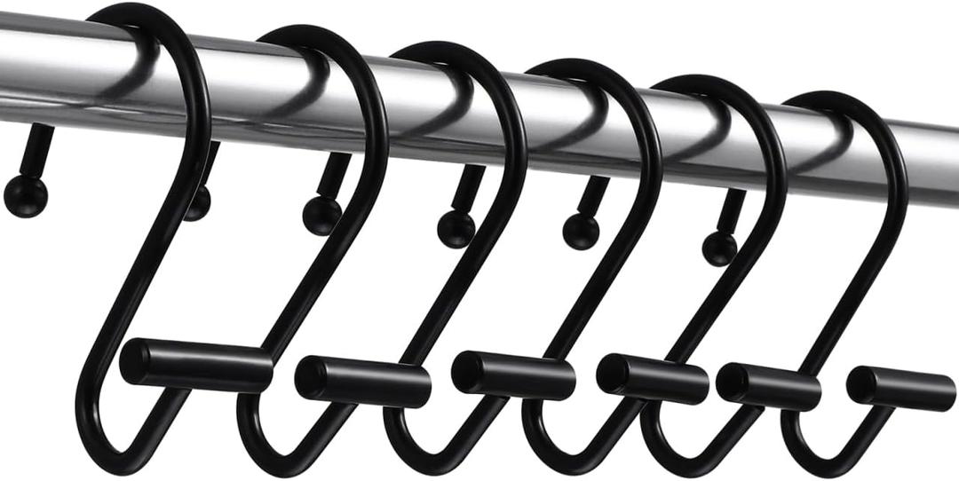 SEWACC 12 Pcs Electroplated S Shape Shower Curtain Hooks Smooth Sliding Rust Resistant Bathroom Curtain Rings 2.75X1.77X0.98 Inch