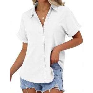 JEKAOYI Womens Button Down Shirts, Cotton Linen Short Sleeve Button Up Shirt Casual Spring Blouses Summer Vacation Tops XL