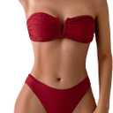 SHENHE Women's Strapless Bikini Swimsuits 2 Piece Ruched V Wire Bandeau Bikini Sets Bathing Suits (Red, S)