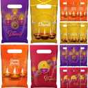 Gilprop 48 Pcs Diwali Gift Bags with Handle Happy Diwali Plastic Party Favor Bags Festival of Lights Goody Treat Candy Pouches for Indian Deepavali Celebration Party Supplies