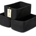 MiniArk Small Basket for Organizing | Cube Shelf Closet Storage Baskets | 9.7×9.7×7.1” | Woven Rope Gift Basket | Nursery | Round 3 Packs Black