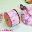 2 x LaRibbons Pink Floral Ribbon 2.5 Inch x 12 Yards, Pink Polka Dot Ribbon with Watering Can Printed for Mothers Day Spring Summer Crafts Wrapping Wreath Bow Garden Patio Decoraction