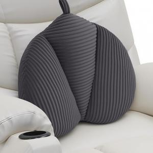 Lumbar Support Pillow for Recliner, Back Support Pillow for Office Chair, Back Cushion with Shredded Foam for Back Pain Relief & Reading, Lumbar Cushions for Couch, Sofa Seat, Car, Grey