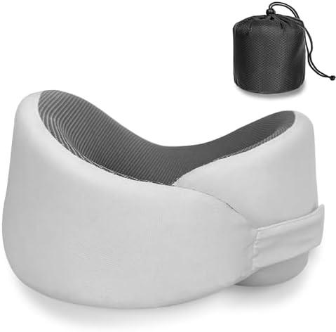 Waadiot Travel Pillow for Neck Head Chin Support, Adjustable Velcro Pure Memory Foam Neck Pillow for Car Sleeping with Carry Bag, Soft Lightweight Airplane Pillow for Long Flight (Light Gray)