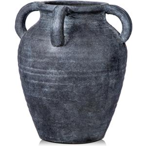 Handmade Flower Vase, 9.8" Tall Terracotta Vase, Vintage Ceramic vase, Rustic Antique Decor with 4 Handles, Wide Mouth, Matte Finish for Home Office Resto Caf Dcor