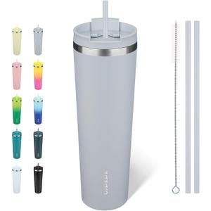 BJPKPK 34oz Stainless Steel Insulated Tumbler With lid And Straw Travel Coffee Thermal Tumblers Cup For Women And Men,Modern Blue