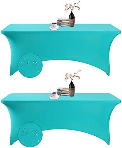 eccwai 2Pack Spandex Waterproof Rectangular Tablecloths, 6FT, Turquoise, Stretchable, Stain Resistant, All-Season, Party, Wedding, Banquet, Events