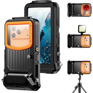 2026 Underwater Snorkeling Diving Phone Case for iPhone 17/16/15/14/13/ Pro Max/XR/XS/.[50ft/15m] Professional Scuba Dive Waterproof Case Underwater Photo VideoApple Models-Left 5G- Black Frame