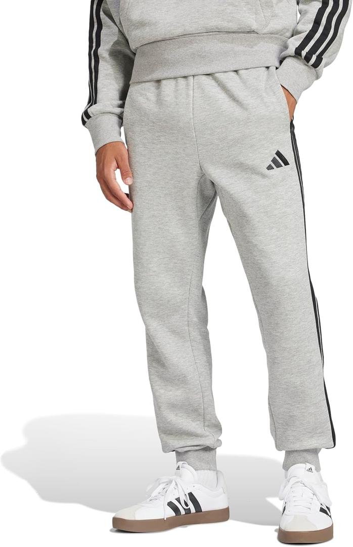adidas Men's Essentials 3 Stripe Regular Fit Fleece Pants (2XS Grey Heather/Black)