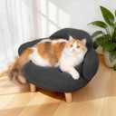 Cat Sofa Furniture-Style Pet Bed with Removable Cotton Velvet Cover, Solid Pine Wood Legs, for Cats and Small Dogs, Gray