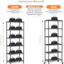 6-Tier Wire Rack Shelving,Metal Shelf Racks with Lockable Wheels, Black | 21.3" Wx11.4 Dx73 H,Height Adjustable Wire Storage Shelves for Narrow Space/Kitchen/Pantry/Laundry/Office/Closet