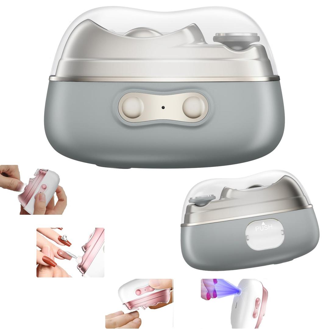 No Pain|Safe on Skin Automatic Nail Clipper & Polisher with Storage|LED Light|UV Lamp|2 Speeds Fingernail & Toenail Polishing Tool/Gift for Seniors with Limited Mobility & New Parents Trim Baby Nails (Grey)