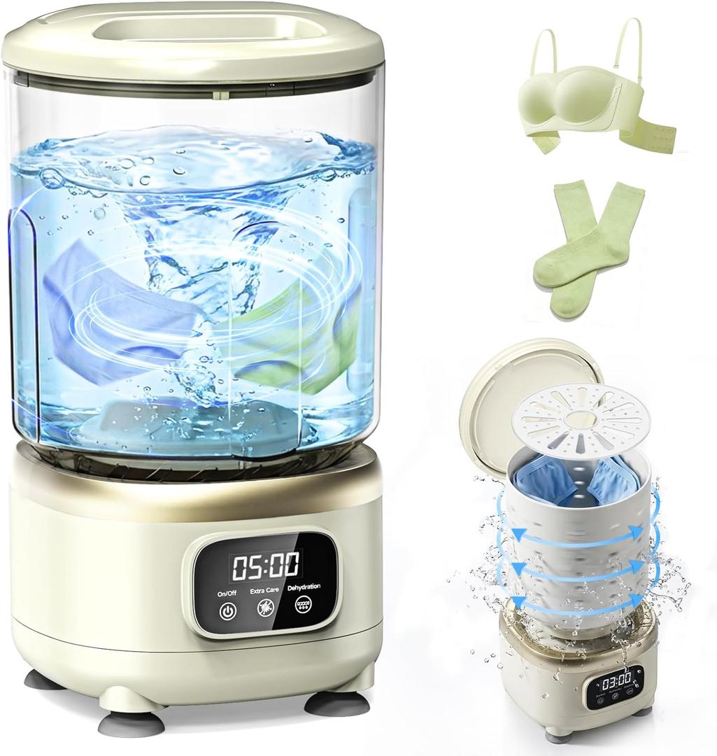 2L Mini Washing Machine, Portable Underwear Washer with 3 Modes (5-Min Wash, 5-Min Rinse, 3-Min Spin), Leakproof & Detachable Design, Drain Hose, Deep Cleaning for Underwear, Socks & Baby Items