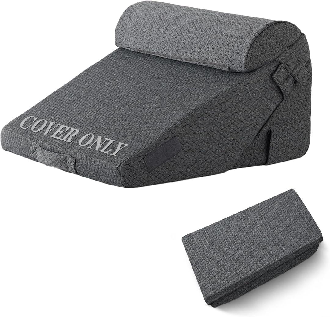 Bedluxe Wedge Pillow Set Cover for 3PCS, Adjustable Bed Wedge Pillow Case with Side Pocket, Removable&Machine Washable Wedge Pillowcase with Zipper, 22"x22"x12", Dark Grey(Pillow NOT Include)
