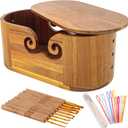 Yarn Bowl for Crocheting, Large Acacia Wood Crochet Bowl with Lid for Yarn Storage, Handmade Wooden Wool Ball Holder for Knitting, Crocheting Gifts for Knitters Crochet Lovers Enthusiasts