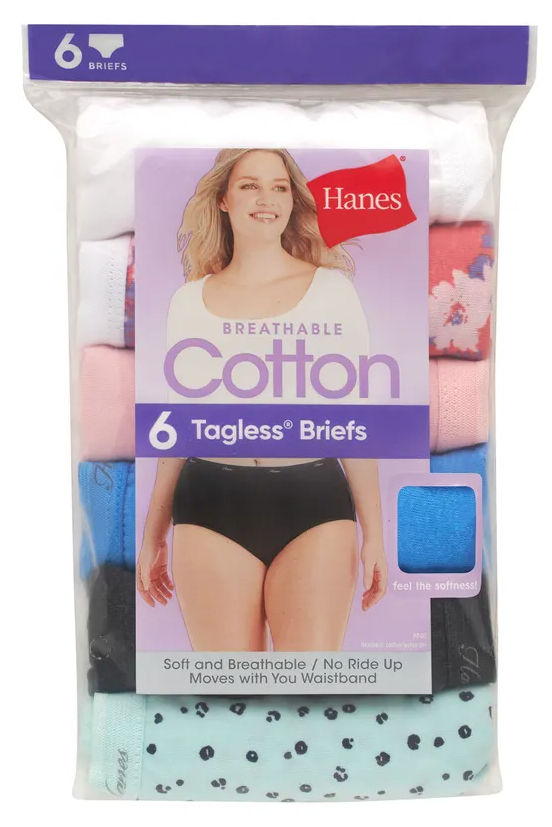 Hanes Women's High-Waisted Brief Panties, 6-Pack, Moisture-Wicking Cotton Brief Underwear, 3 XL 