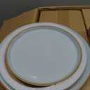 Famiware Saturn Stoneware Dinnerware Sets for 8 (24 Pieces), Ceramic Plates and Bowls Dish Sets with Hand-Painted Trim - Chip & Scratch Resistant, Microwave & Dishwasher Safe Tableware, Light Blue
