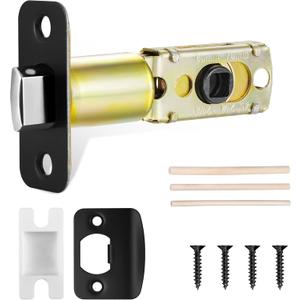Matte Black Adjustable Door Latch 60 or 70mm, 45° Turning Angle, Door Lock Replacement Parts with Door Strike Plate, Wood Dowel, Dust-Boxes
