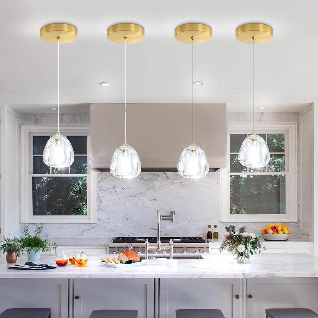 Crystal Island Light Mini Chandelier Crystal Pendant Chandelier for Kitchen Island Dining Room Bedroom Hallway Gold Pendant Light Fixture (3 Pack)