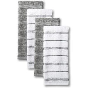 KitchenAid Albany Kitchen Towel 4-Pack Set, Grey/White, 16"x26"