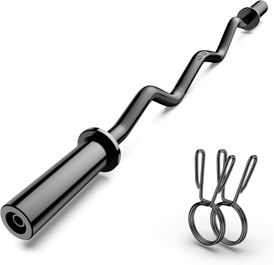 Olympic EZ Curl Barbell Bar 47", 2-Inch Curl Bars for Weight Lifting,Hip Thrusts,Squat,Biceps-Home Gym Chrome Curling Bar for 2 Inch Weight Plates -2 Spring Collars(500lb Weight Capacity)