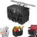 Riian Bike Basket Front/Rear, Thickened Shockproof Foldable Bicycle Basket with Waterproof Bag, Quick Release Design, Metal Bicycle Frame Basket for Adult Women Men