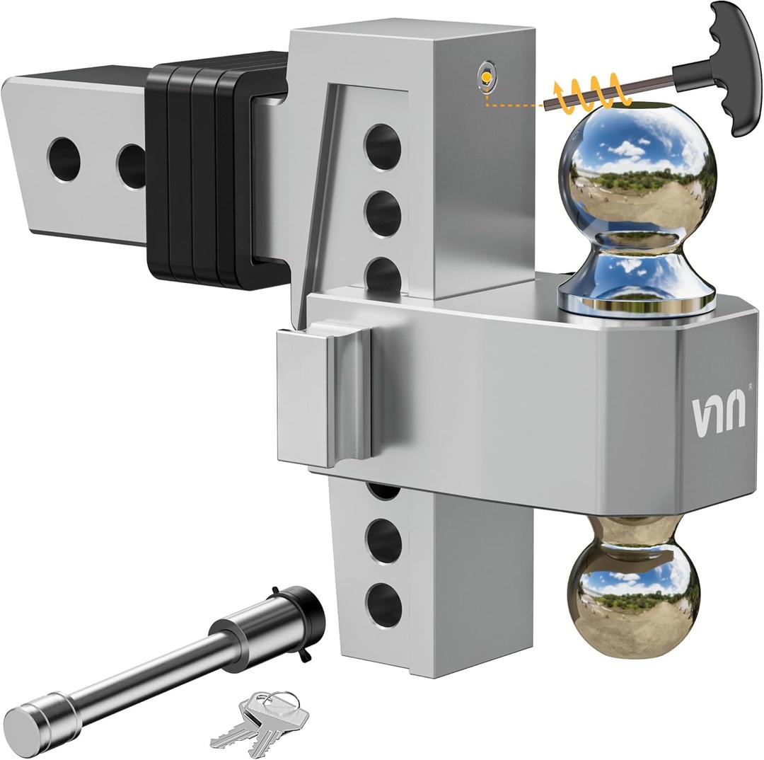 VNN Adjustable Drop Hitch  Dual-Ball (1-7/8'' & 2'') Trailer Hitch for 2.5-Inch Receiver, 6-Inch Drop, 15,000 lbs GTW, Heavy-Duty Ball Mount for Trucks  Silver (VN0009) (2.5 Inch 6 Drop)