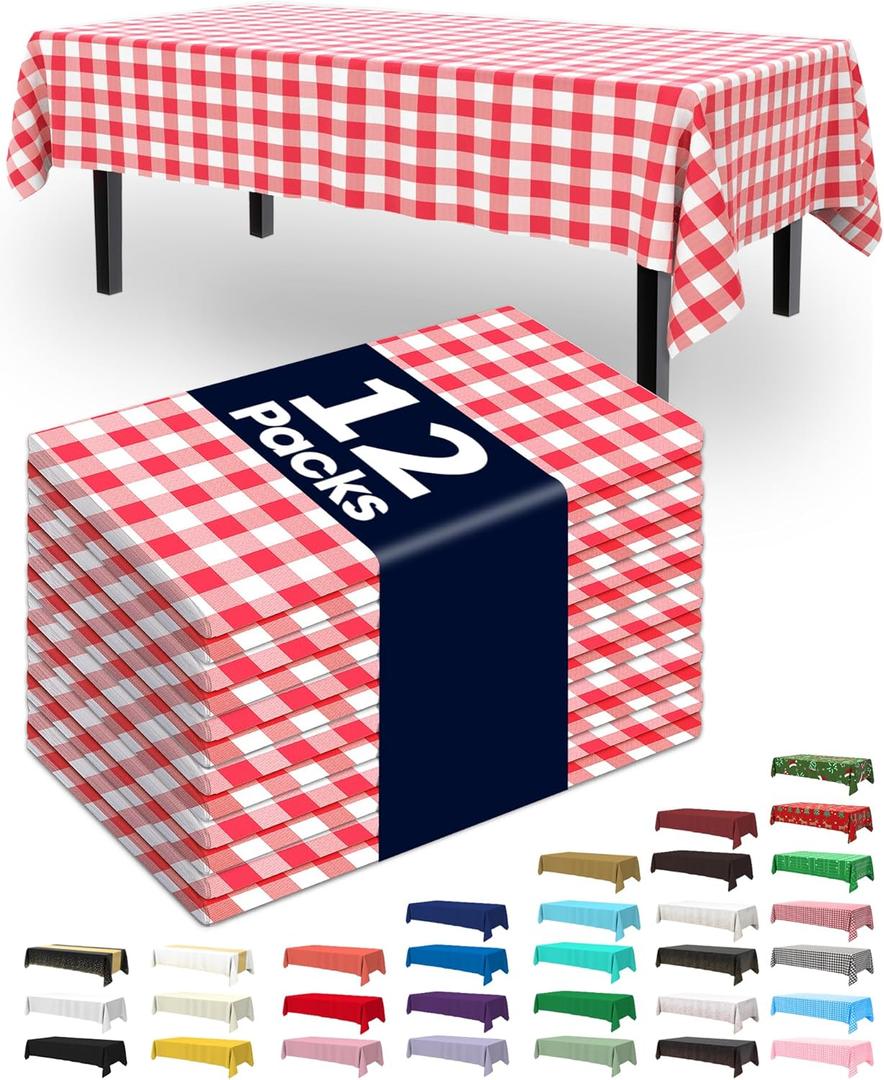 Pureegg Plastic Table Runners Disposable, 14 x 108 Inch, Wedding Party, Decorative Table Runner, Rectangle, Light, Pastel Plastic Cover, Leakproof & Sturdy, Red and White Checkered