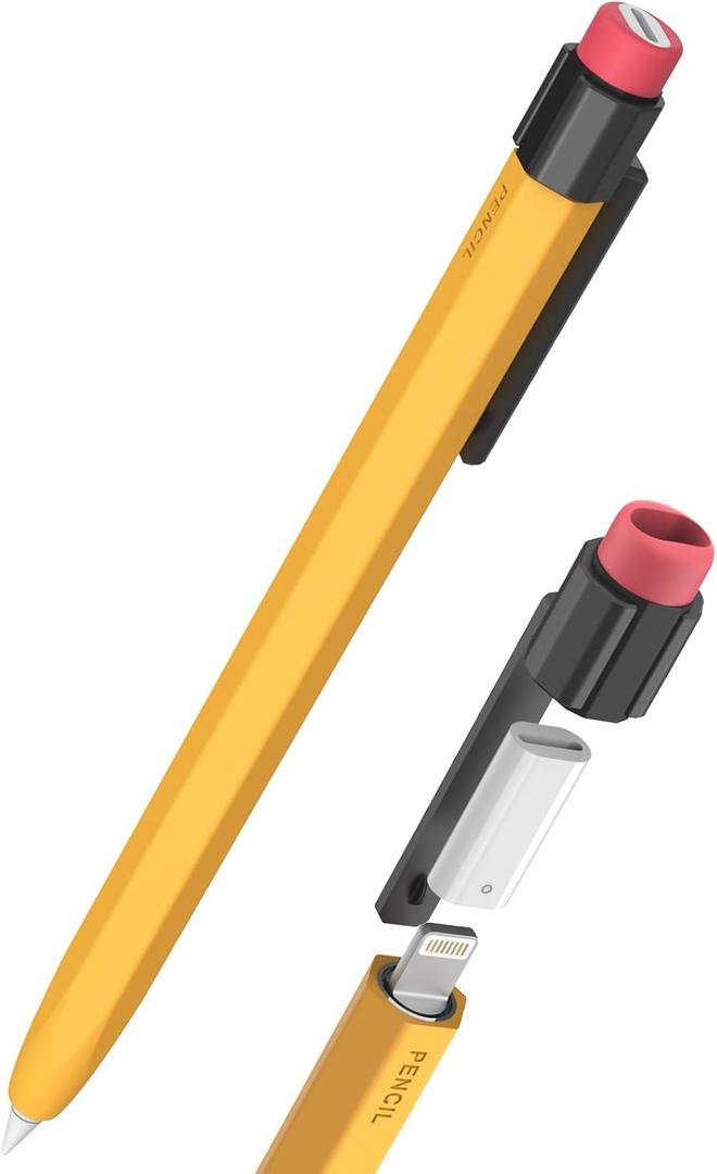 TRONWIN Pencil Case for Apple Pencil 1st Generation Sleeve Silicone Protective Cover Skin with Sturdy Clip Compatible with Charger AdapterNOT Included and Apple Pencil 1st Generation (Yellow)