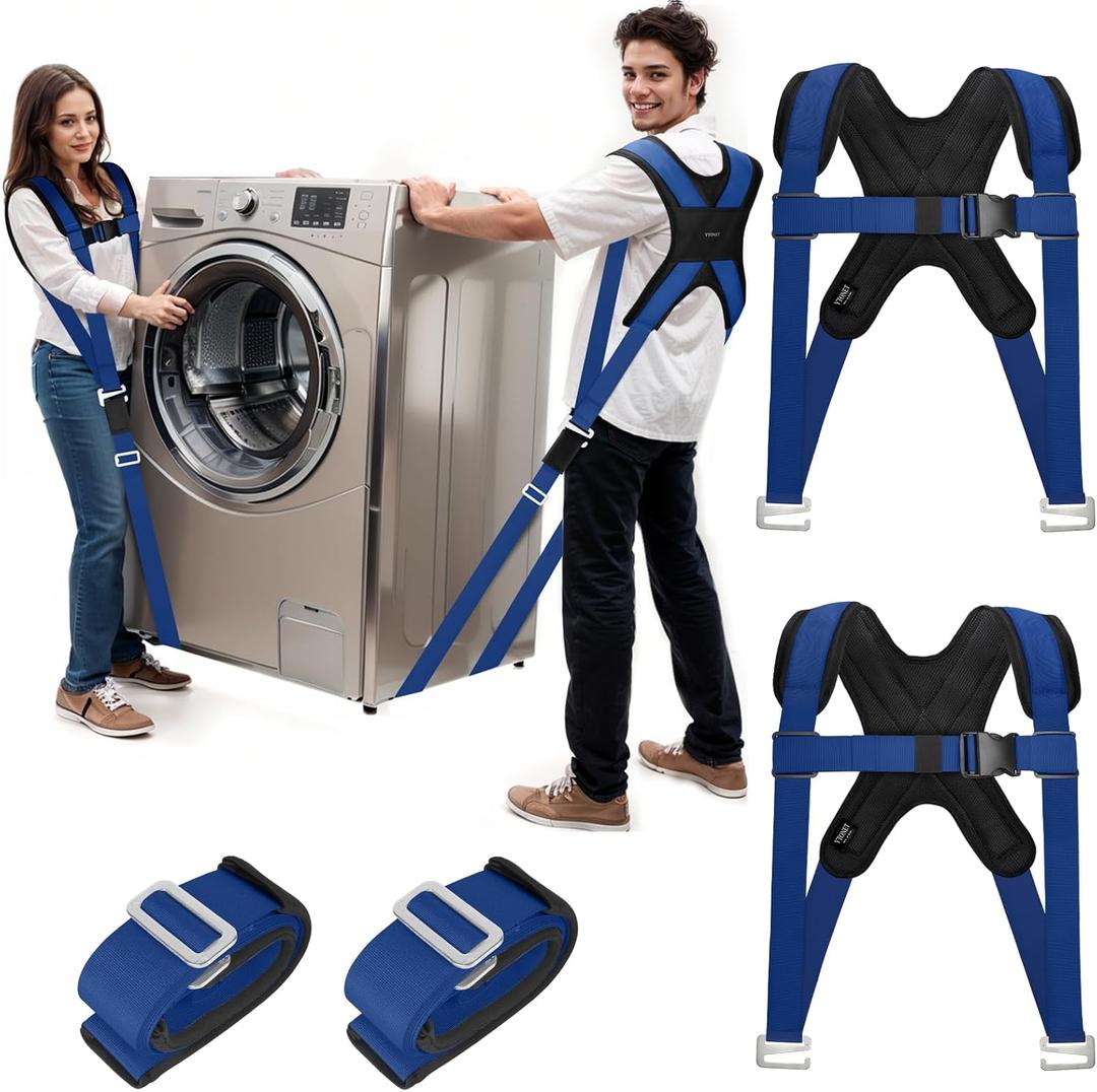 Ytonet Moving Straps, 2-Person Lifting and Moving System with Padded Back Supprot, Lifting Straps for Move Furniture, Appliances, Heavy Objects up to 800 lbs, 130 Inch Long, Wire Rope Slings, Blue