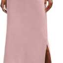 Lepunuo Casual Maxi Skirts for Womens High Waist Trendy Drawstring Side Slit Skirts with Pockets (Pink, M)