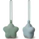 Moonkie Silicone Pacifier Holder Case, Cute Portable Pacifier Storage Case, 2 Pack (Sage/Pearl Blue)