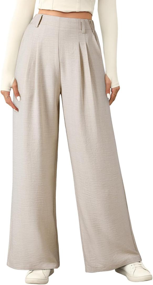 EVALESS Women's Wide Leg Pants High Waisted Business Work Casual Trousers 2026 Summer Comfy Palazzo Pants with Pockets (Purple, L)