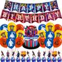 Soccer Party Decorations,Football Club Red And Blue Birthday Party Supplies Includes Banner- Cake Topper - 24 Cupcake Toppers - 18 Balloons