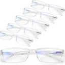 6 pack Executive Style Reading Glasses Men - Durable Readers with 99% Blue Light Blocking - Comfortable Fit with TR90 Frames (Transparent)