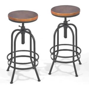 Set of 2-Industrial Bar Stool-Retro 26-32.3inch Swivel Stools-Extra Tall Kitchen Chair-Bar Counter Height Adjustable-Fully Welded (Black 2PCS)