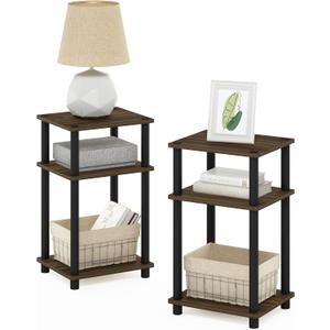 Furinno JUST Night Stand Set of 2, 3-Tier Turn-N-Tube Nightstand, Toolless Bedside Tables, End Table, Side Table with Open Storage for Bedroom, Closet, Dorm, Bathroom, Columbia Walnut