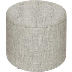 Adeco 14.6" Round Storage Tufted Ottomans with Removable Lid, Harbor Gray