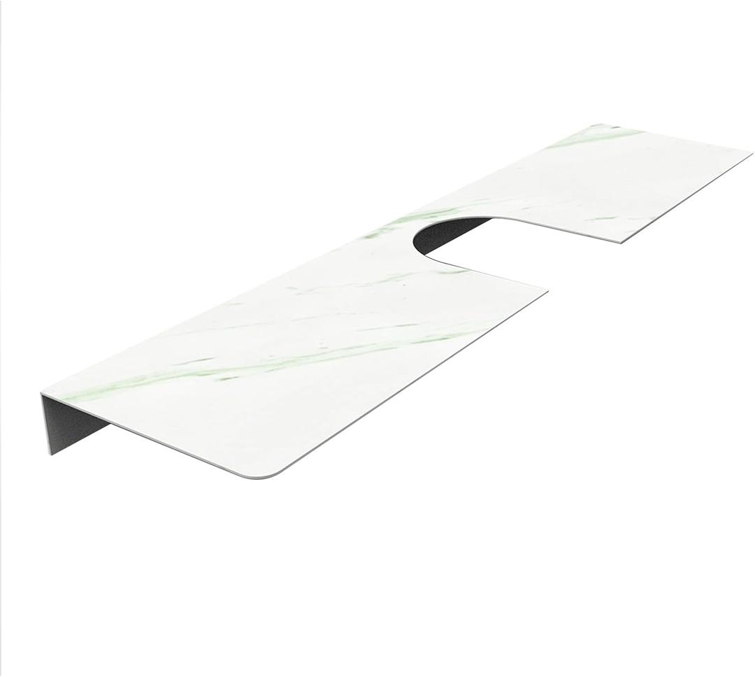 Bathroom Sink Shelf Over Faucet, Waterproof Stainless Steel, Wood Grain and Stone Pattern, 19.69 Inch Organizer for Toothbrush and Soap (Green White Marble)