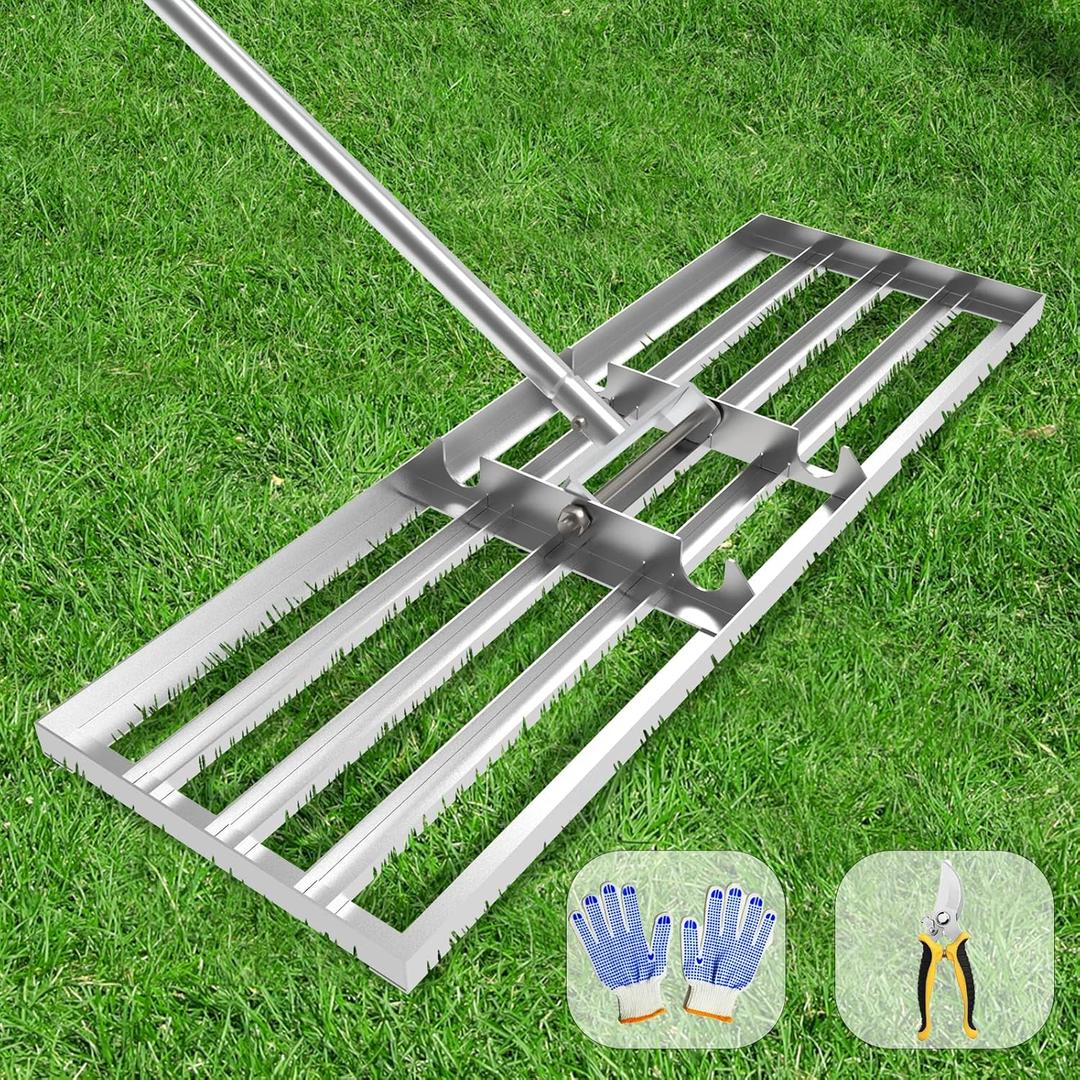 Lawn Leveling Rake 30x10 inch, (Professional-Grade) Lawn Leveler Tool with Stainless Steel Handle Rakes for Lawns Heavy Duty Landscape Rake for Backyard, Garden, Golf Course, Farm, Pasture