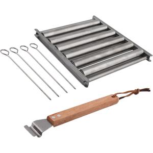 PXRJE 6pcs BBQ Sausage Roller for Grill,Sausage Roller Holder Rack,Stainless Steel Hot Dog Grill Steamer,Barbecue Camping Essentials Accessories for Grill(Silver)