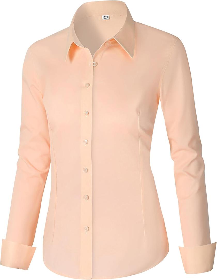 CUNLIN Womens Cotton Button Down Shirts for Women Fitted Long Sleeve Formal Dress Shirt Work Blouses Tops (Medium, Apricot)