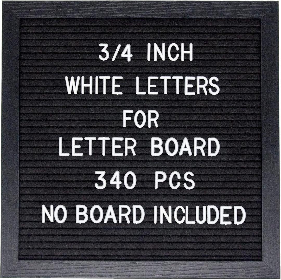 Pre-Cut 3/4 Inch White Letters for Felt Letter Board,340pcs plastic letters including Characters,Numbers,Symbols&Emoji for Message Board - (No Board Included)